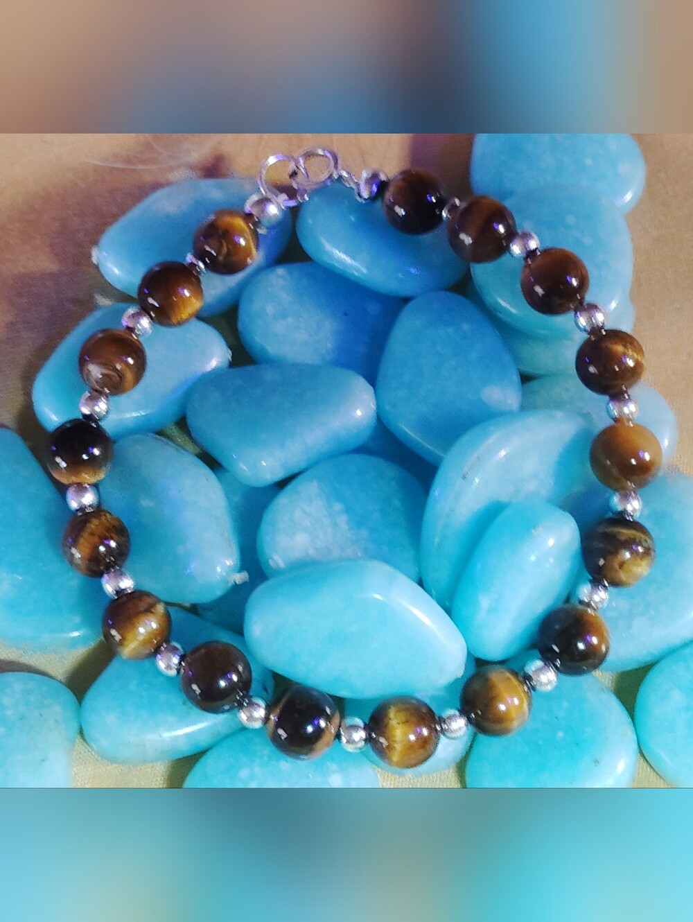 NWT- SOLIDS STERLING SILVER BEADED BRACELET WITH, 💥✔GOLDEN-TIGERS EYE, 8"-LONG.